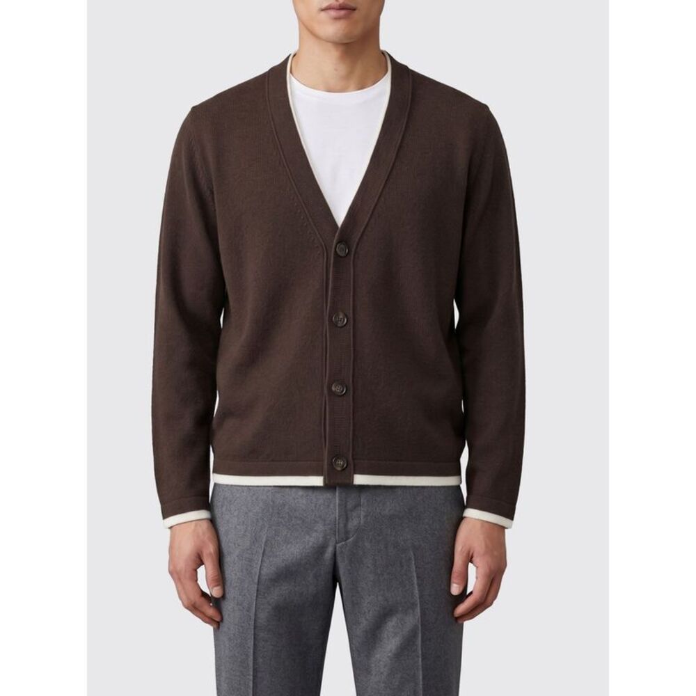 Eleventy V-Neck Wool And Cashmere Blend Cardigan With Contrast Trims